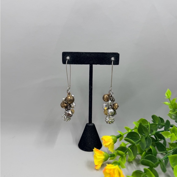 Cluster Drop Vintage Y2K Earrings with Gold and Silver Beads - Picture 2 of 6